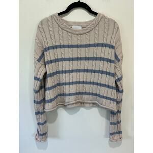 Pink Rose cable knit sweater size M beige blue stripes cropped crew neck